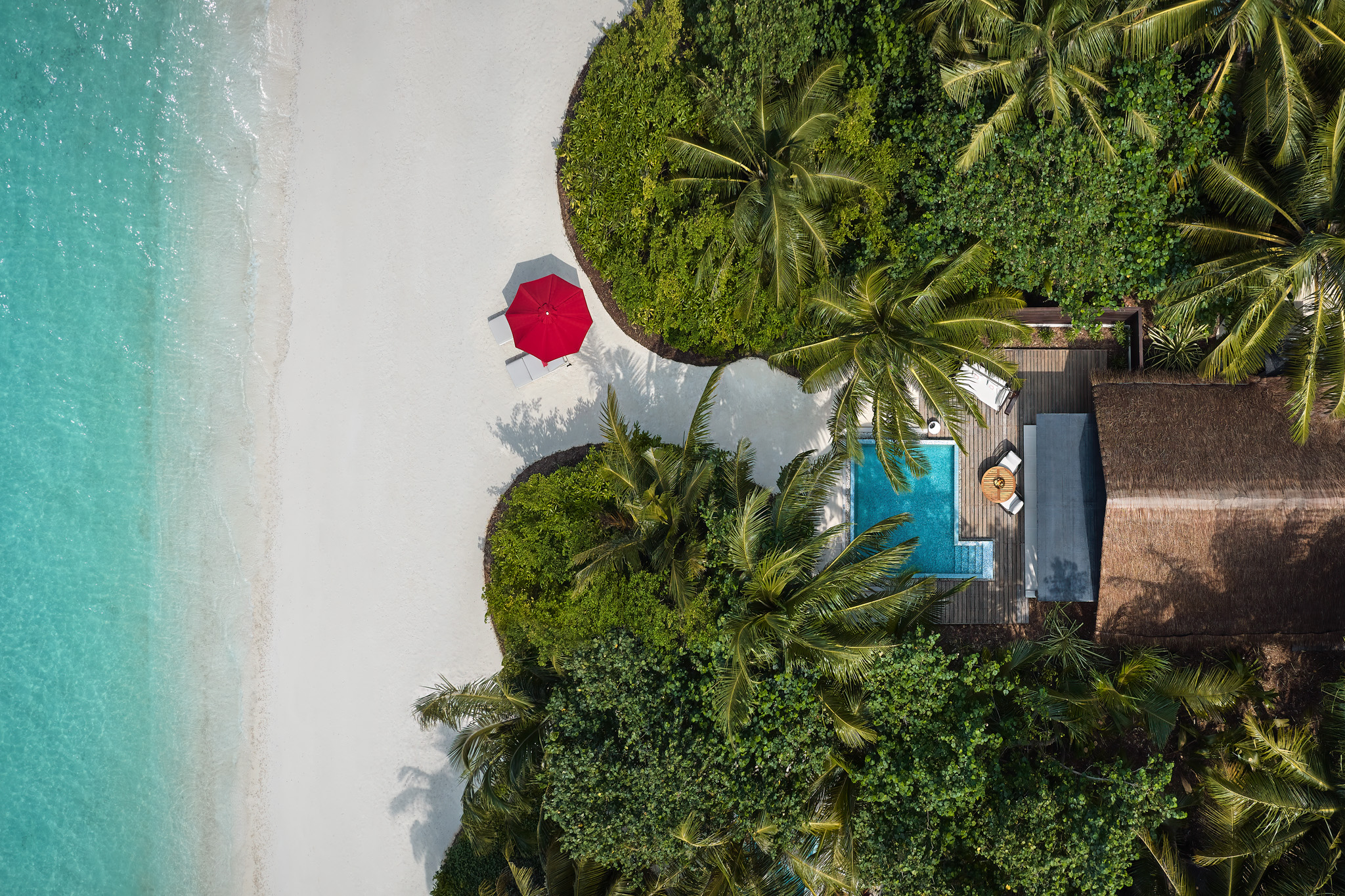 Niyama Private Islands - Deluxe Beach Pool Villa - Beach Front Aerial View